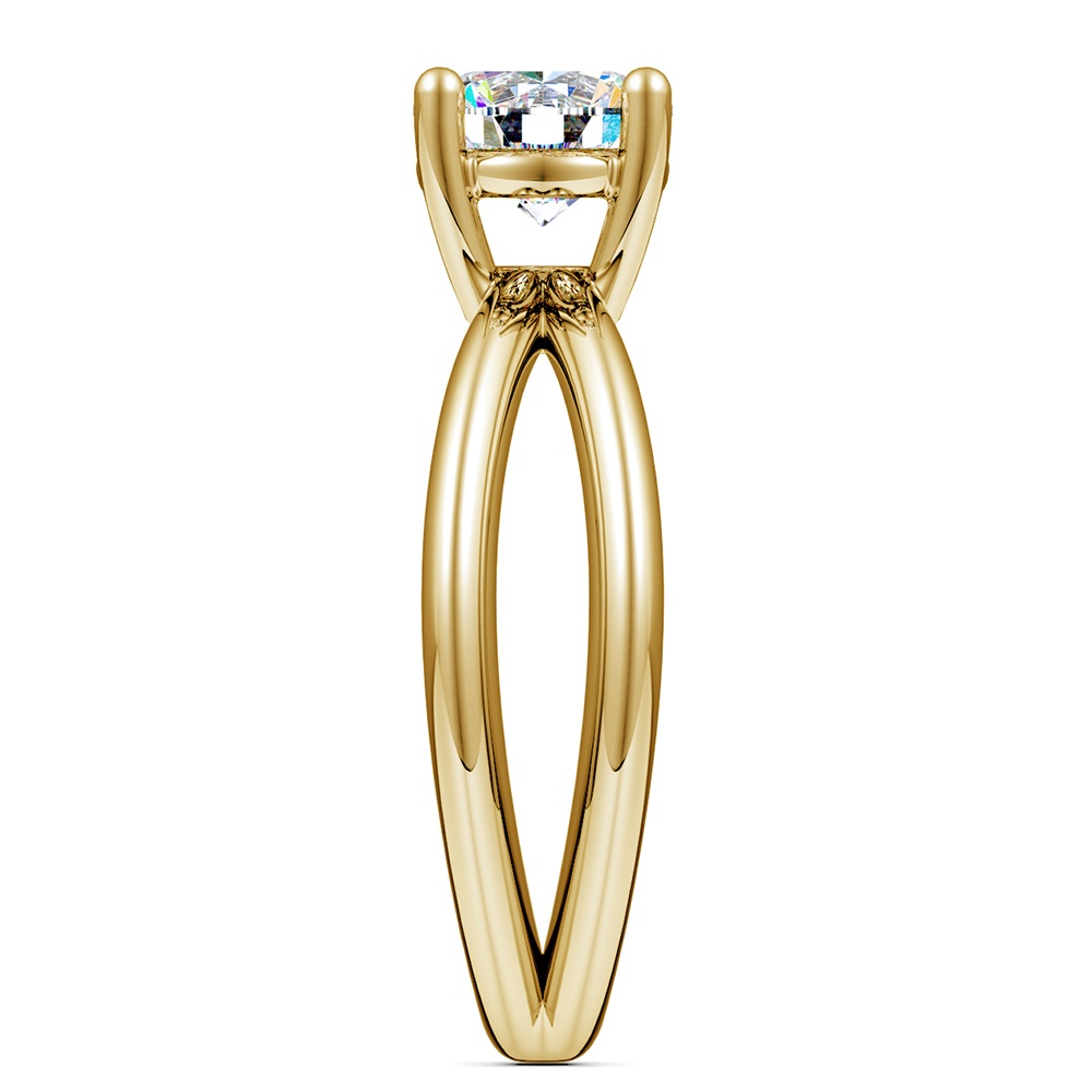 Cross Split Shank Solitaire Engagement Ring In Yellow Gold