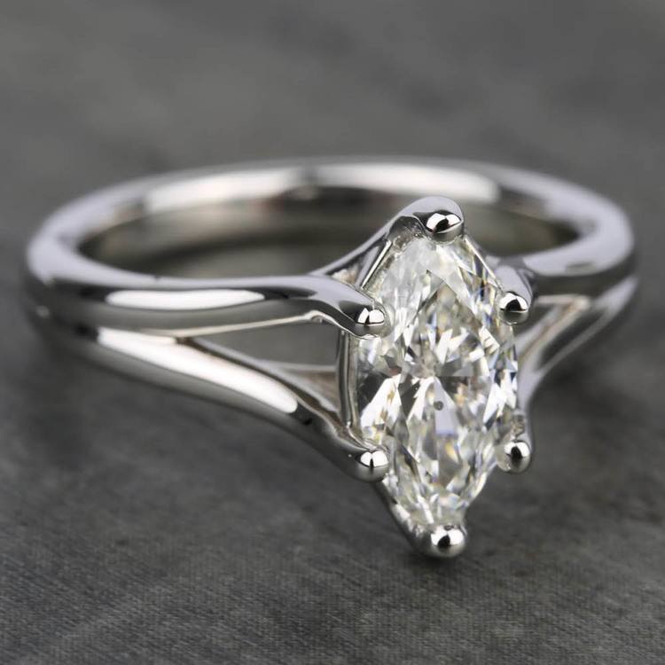 Curved Split Shank Solitaire Engagement Ring In Platinum