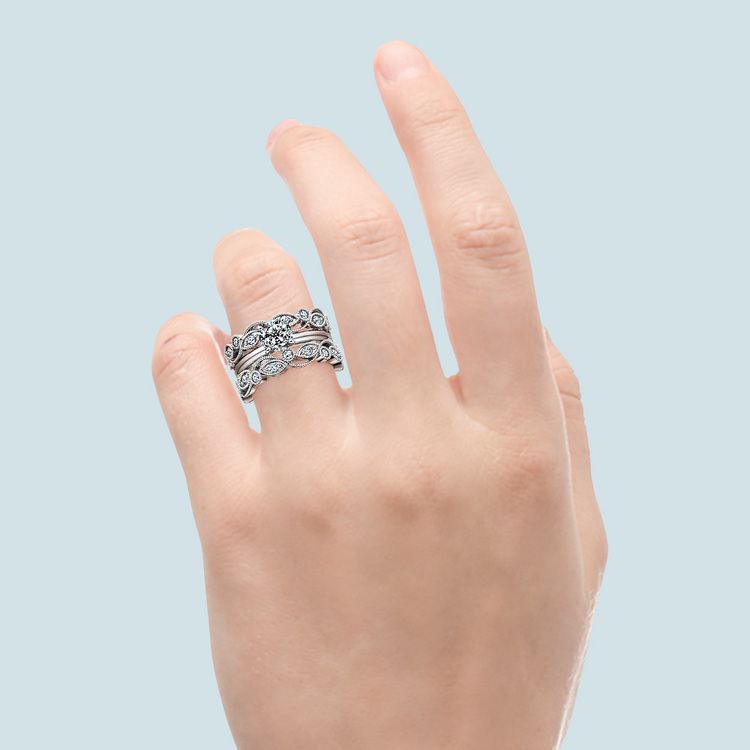 White Gold Leaf and Vine Wedding Ring Set | Ring Wraps