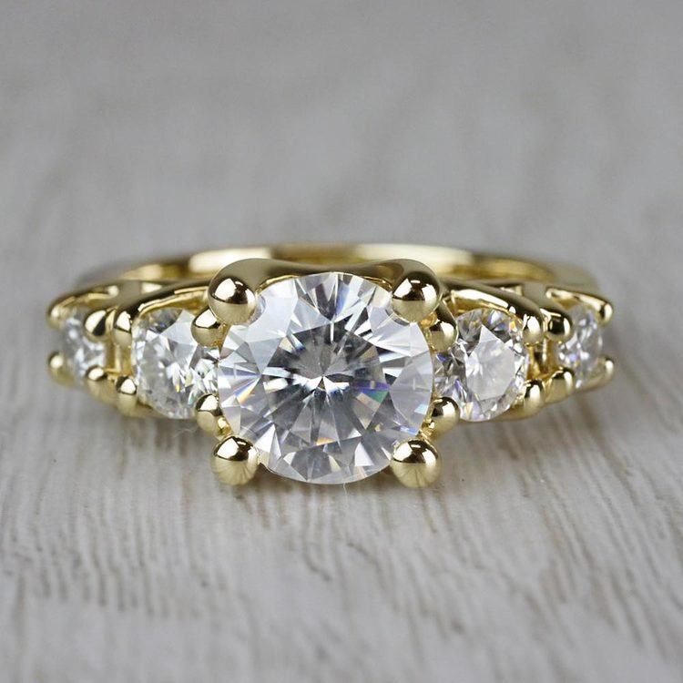 Five Stone Moissanite Engagement Ring in Yellow Gold (7.5 mm)