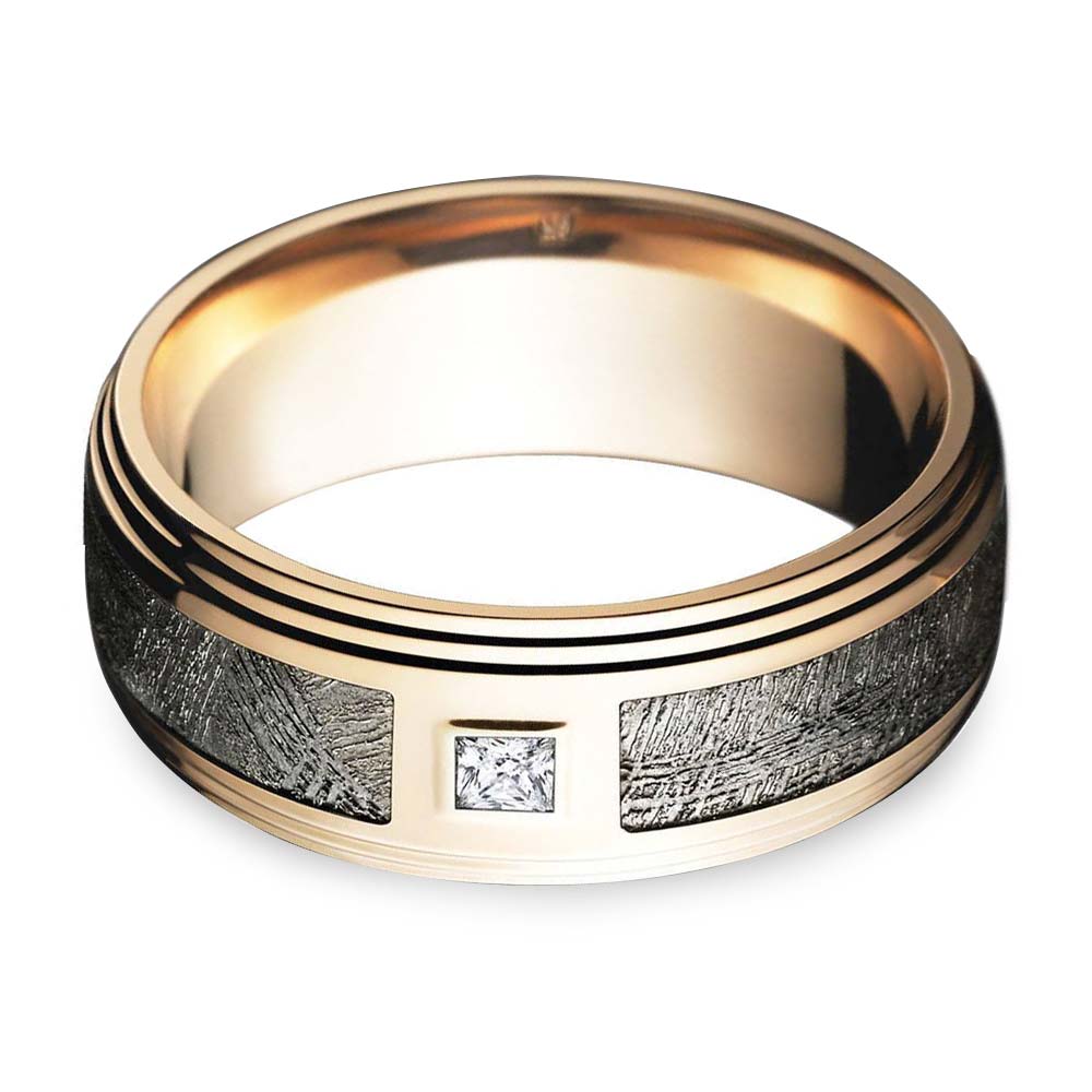 Grooved Edge Rose Gold Mens Diamond Engagement Ring V1 