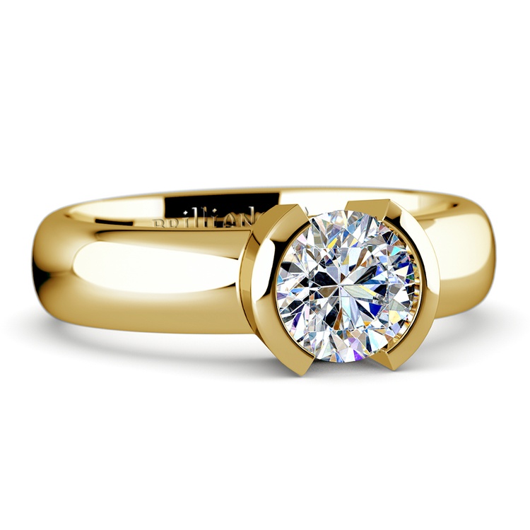 Half Bezel Solitaire Engagement Ring in Yellow Gold