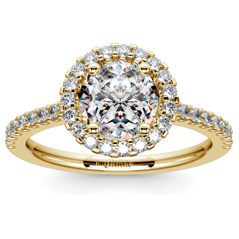 Halo Diamond Engagement Ring In Yellow Gold
