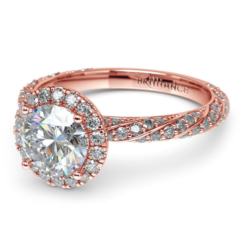 Halo Rose Gold Rope Engagement Ring | Twisted Rope Design