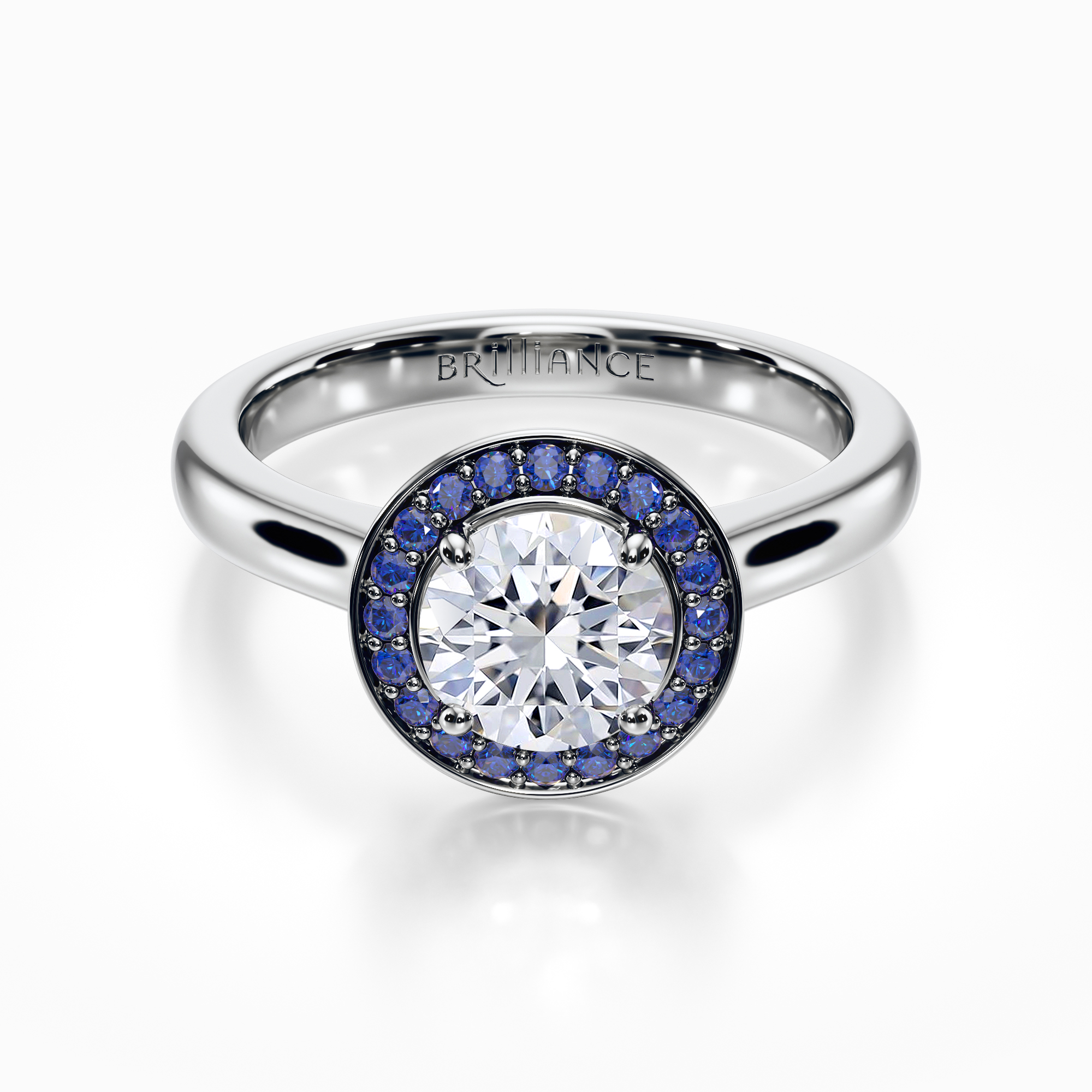 Diamond halo sapphire fashion ring