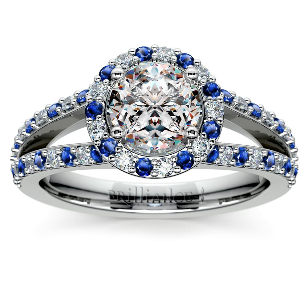 halo sapphire and diamond engagement ring