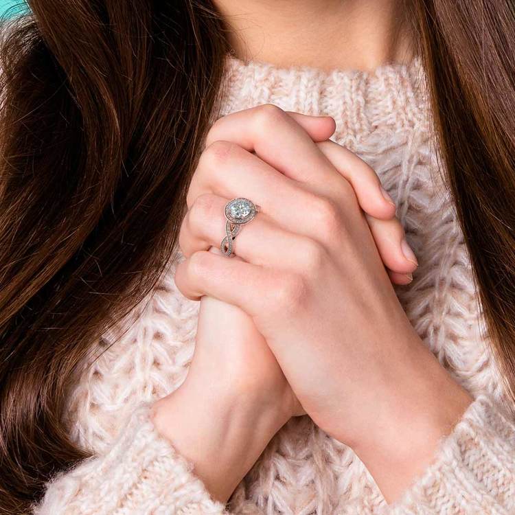 Infinity Twist Halo Diamond Engagement Ring In Rose Gold   Infinity Twist Halo Diamond Engagement Ring Rose Gold Model Shot 