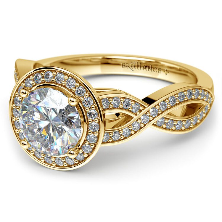 Infinity Twist Halo Diamond Engagement Ring Yellow Gold 4 