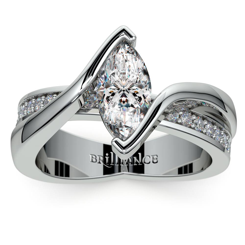 Marquise Bezel Diamond Bridge Engagement Ring In White Gold