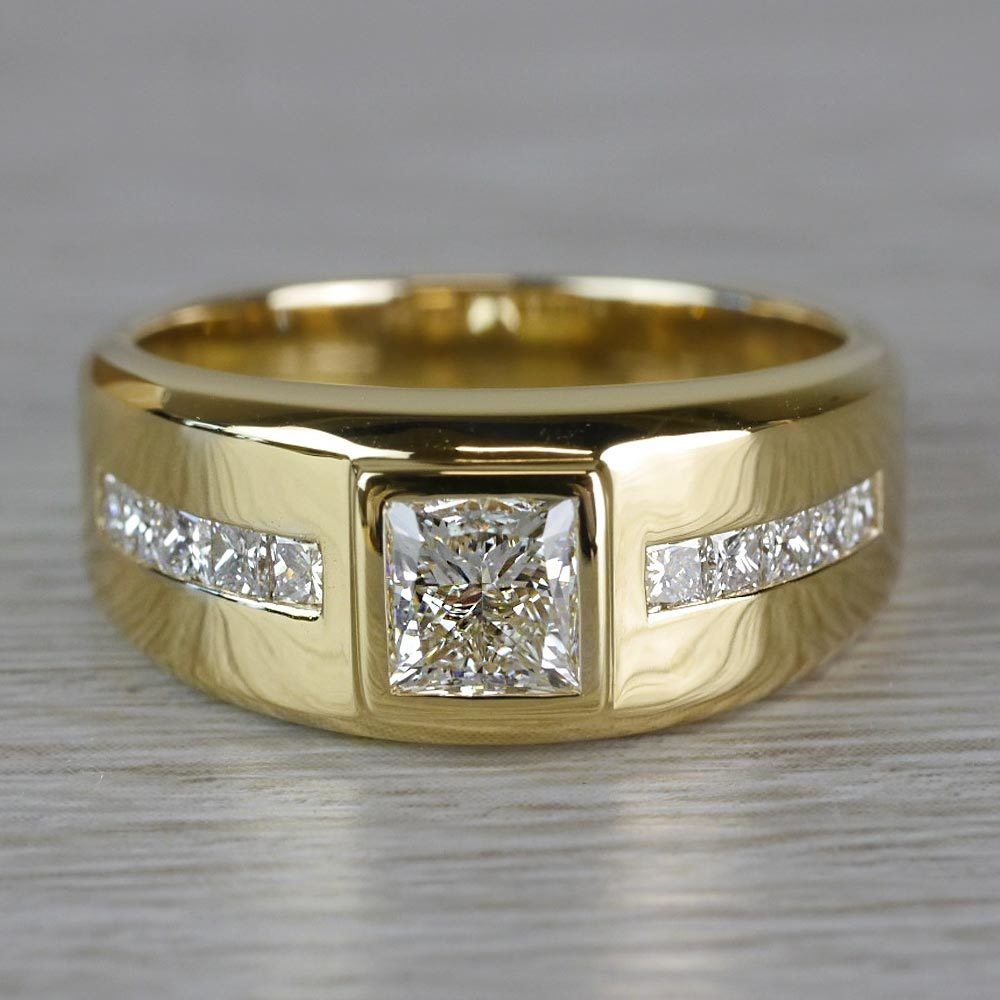 Chunky Gold Channel Set Diamond Mens Engagement Ring | Orion