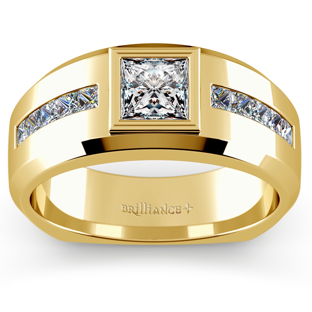 Chunky Gold Channel Set Diamond Mens Engagement Ring | Orion