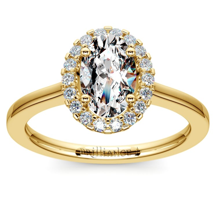 Oval Halo Moissanite Engagement Ring in Yellow Gold (7 mm)