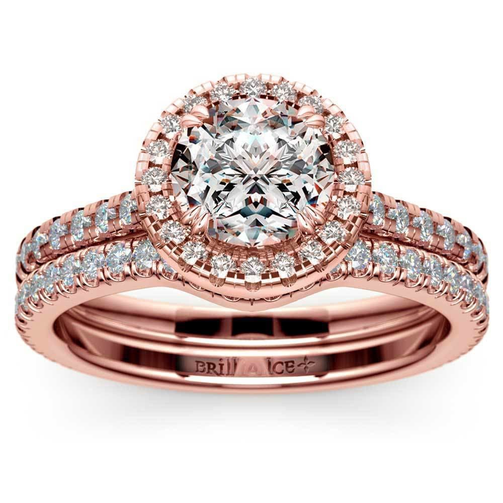 Petite Halo Diamond Bridal Set In Rose Gold