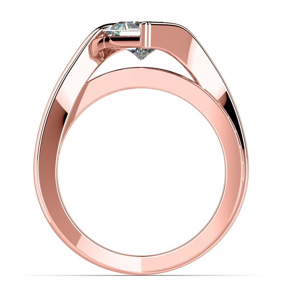 Half Bezel Princess Cut Engagement Ring In Rose Gold