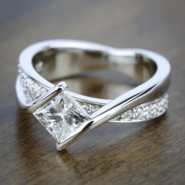 Princess Bezel Diamond Bridge Ring Setting in White Gold