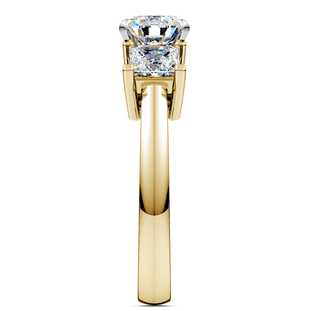 1 Ctw 3 Stone Princess Diamond Ring Setting In Yellow Gold