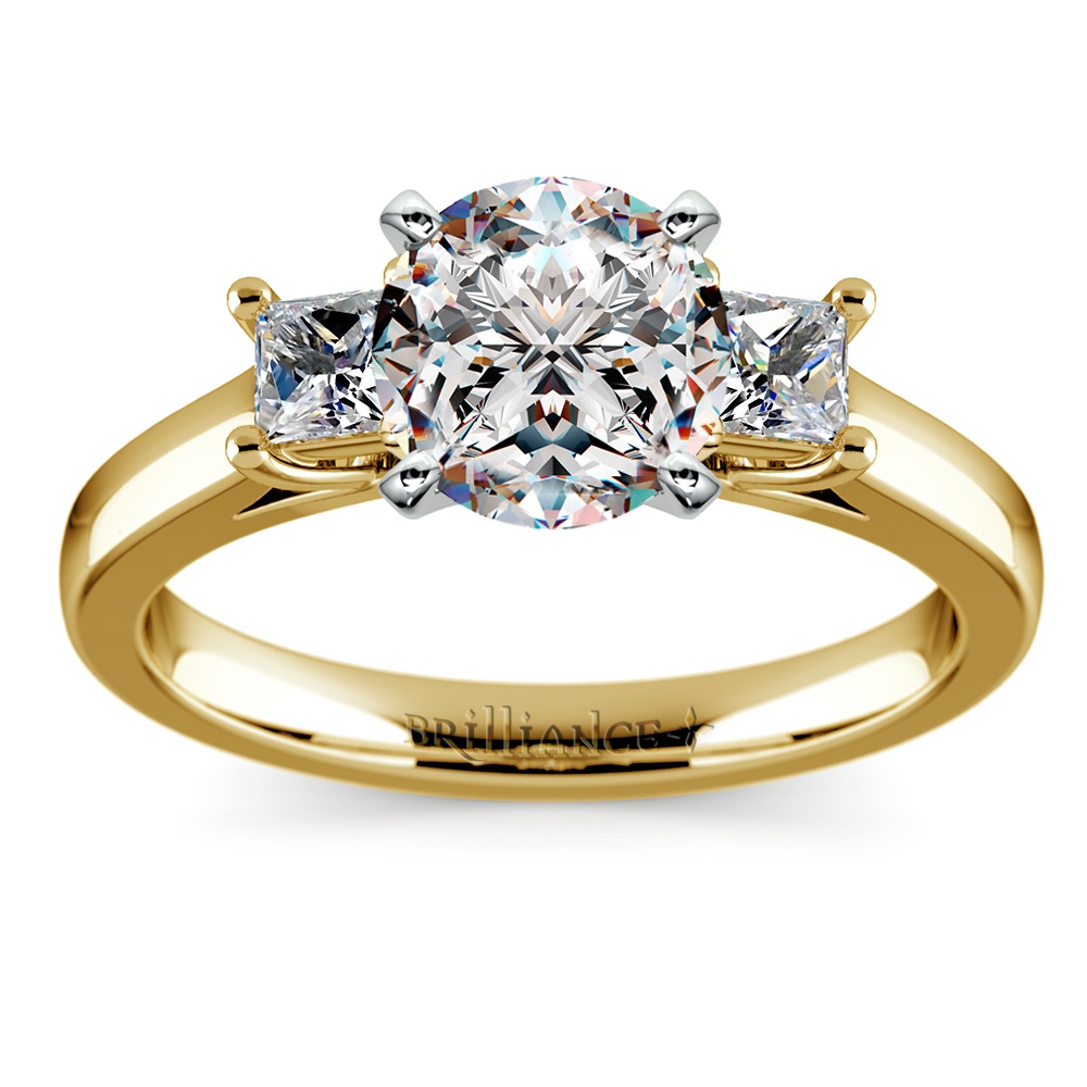 Princess Cut Diamond Trellis Three Stone Ring In Gold