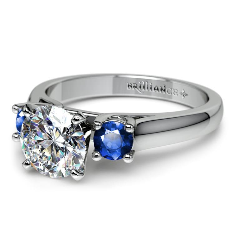 Round Sapphire Gemstone Engagement Ring in Palladium