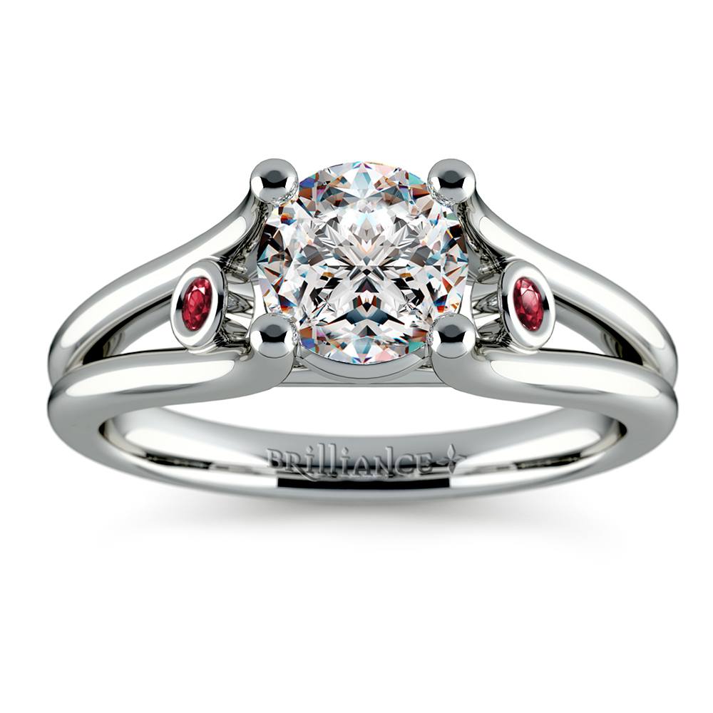 diamond engagement ring with ruby accents