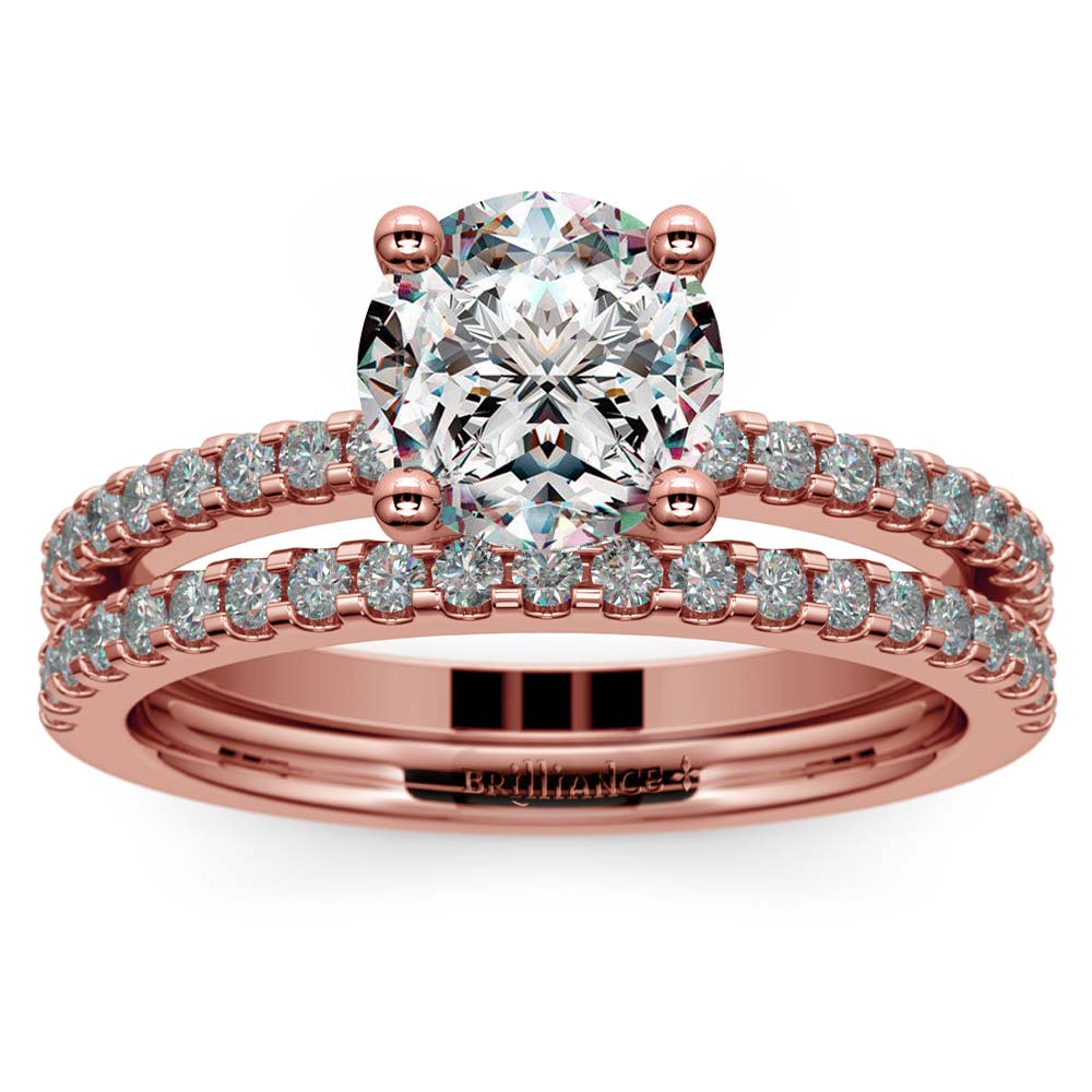 Scalloped Engagement Ring and Wedding Band In Rose Gold
