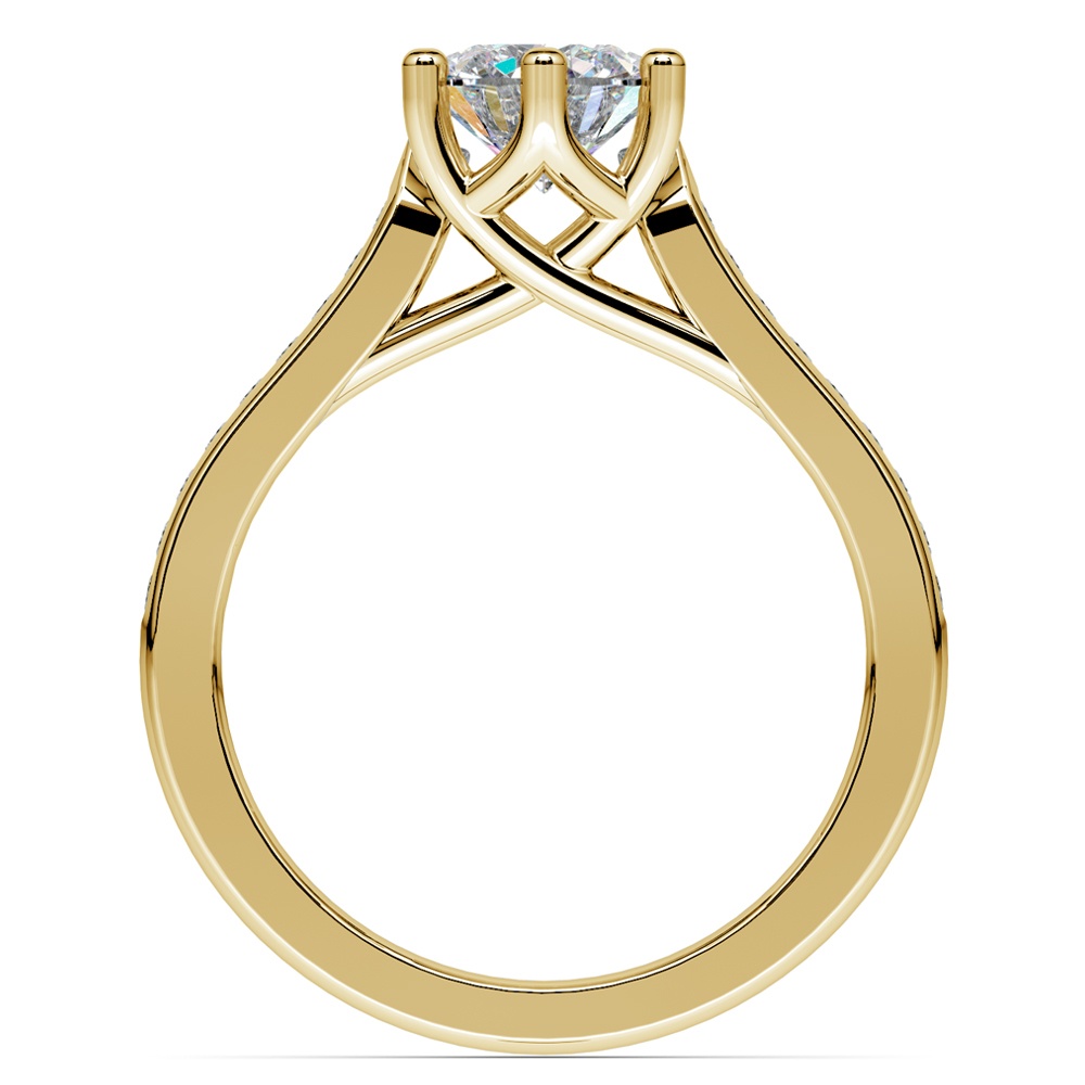 Six Prong Channel Set Diamond Engagement Ring In Yellow Gold