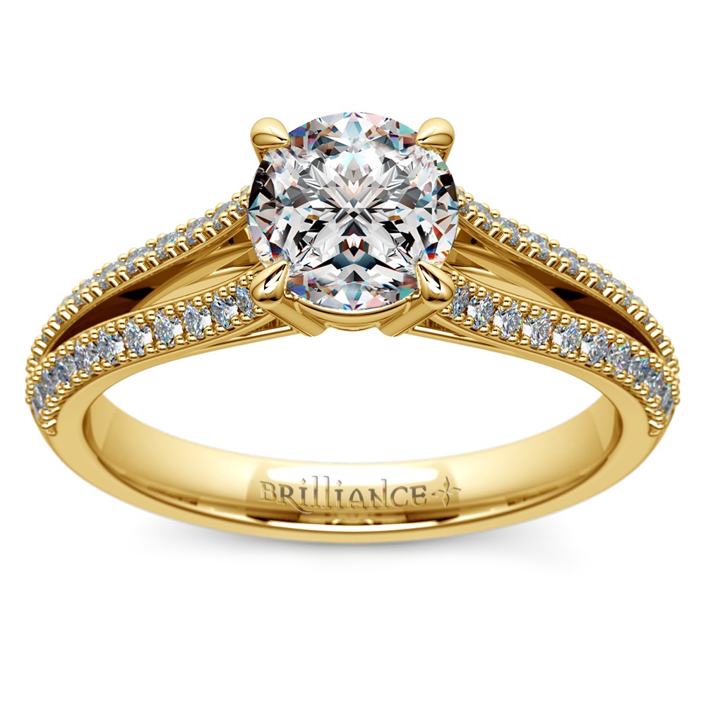 Beautiful Split Shank Diamond Engagement Ring In Yellow Gold