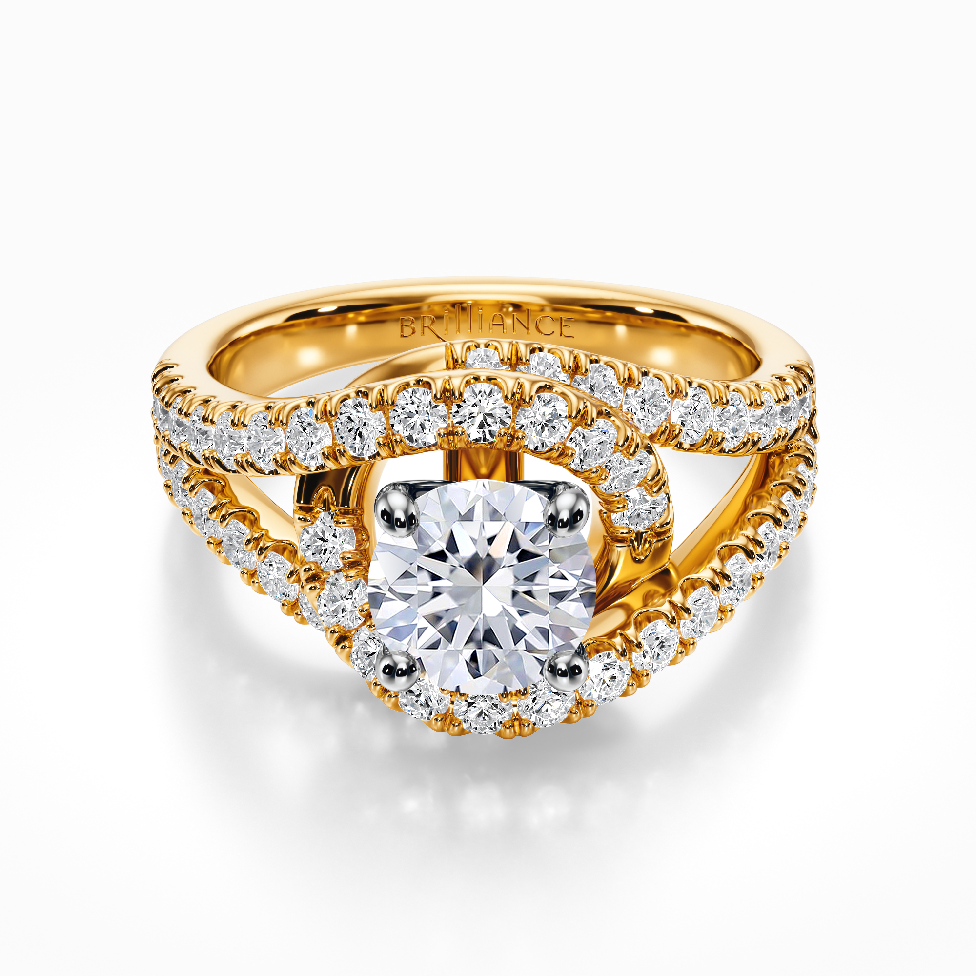 Wide Split Shank Diamond Engagement Ring Setting In Gold