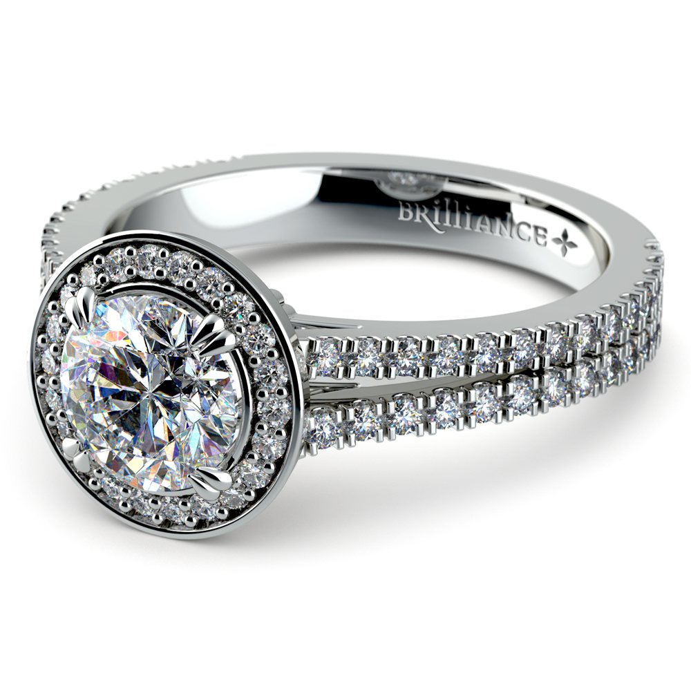 Split Shank Pave Halo Diamond Engagement Ring In Platinum