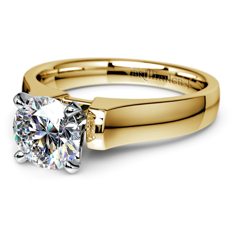 Square Contour Solitaire Engagement Ring in Yellow Gold