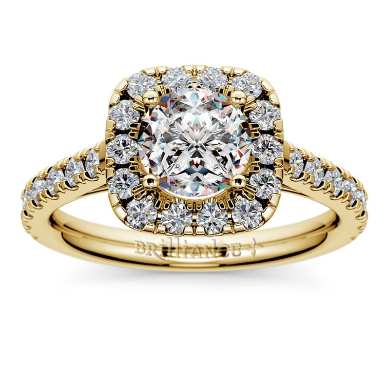 Square Halo Diamond Engagement Ring in Yellow Gold (1/2 ctw)