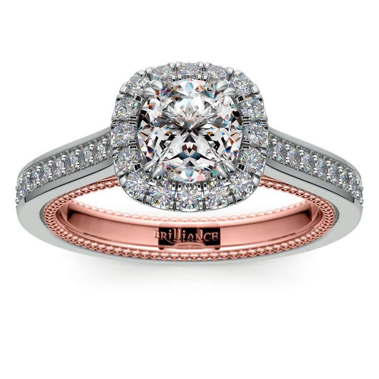 Sunrise White And Rose Gold Halo Engagement Ring