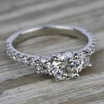 White Gold Three Stone Diamond Ring With Scalloped Band