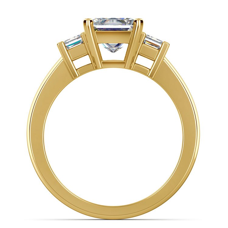 Three Stone Princess Moissanite Engagement Ring in Yellow Gold (5.5 mm)