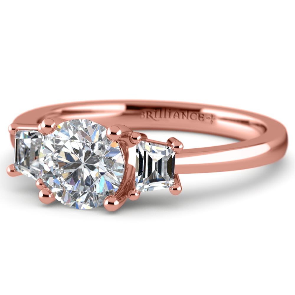 Trapezoid Diamond Engagement Ring in Rose Gold (1/3 ctw)