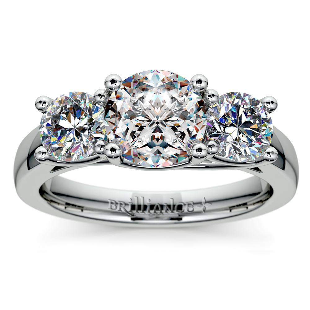 3 Stone Trellis Diamond Engagement Ring Setting In White Gold