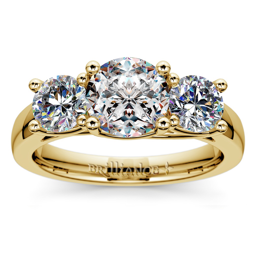 3 Stone Trellis Diamond Engagement Ring Setting In Gold