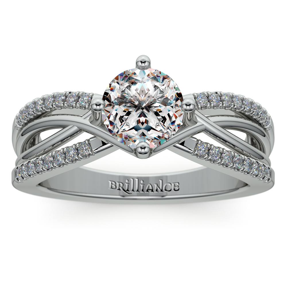 Twisted Split Shank Diamond Engagement Ring in White Gold