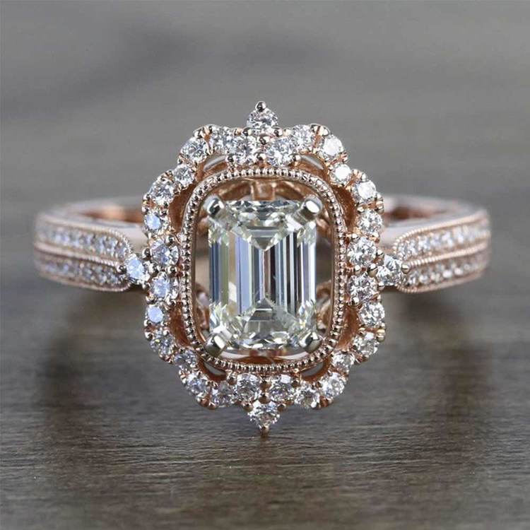 Vintage Halo Diamond Engagement Ring In Rose Gold