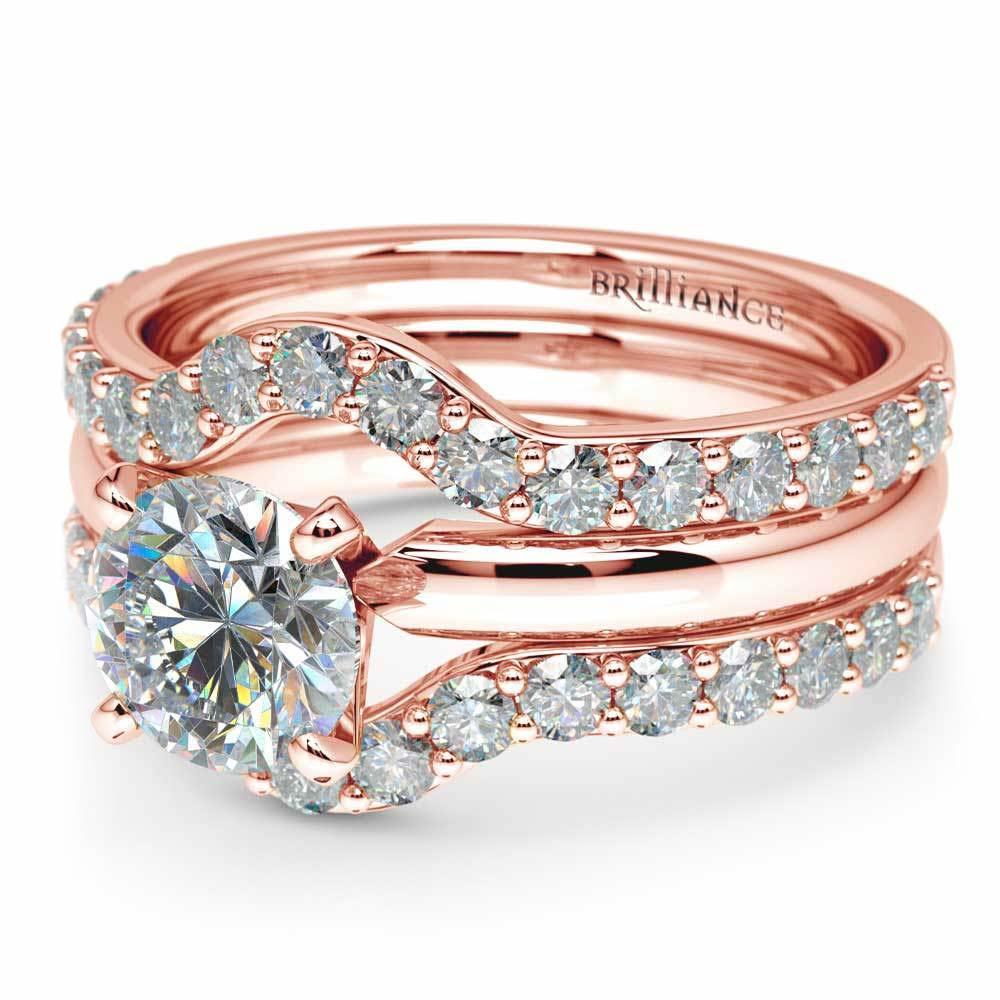 Updated Bridal Set 10 Curved Round Cut Diamond Rose Gold V4 