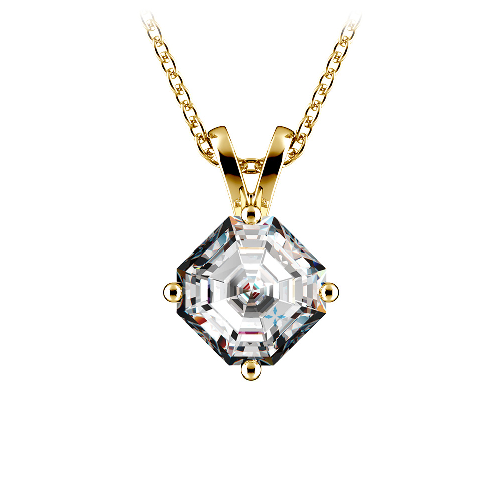 1 Carat Asscher Cut Pendant Diamond Necklace In Yellow Gold