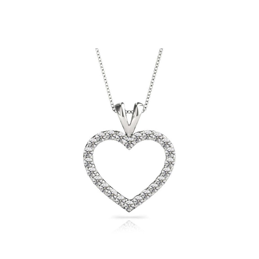 Classic Diamond Heart Pendant Necklace In White Gold 1 Ctw