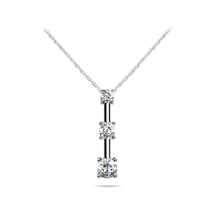 Four Prong Three Stone Diamond Pendant in White Gold (1/4 ctw)