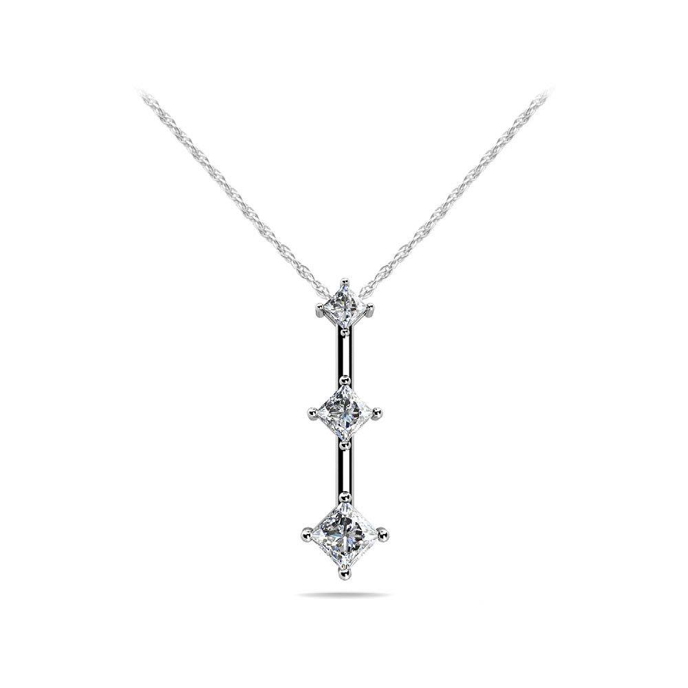 Three Stone Princess Diamond Pendant in White Gold