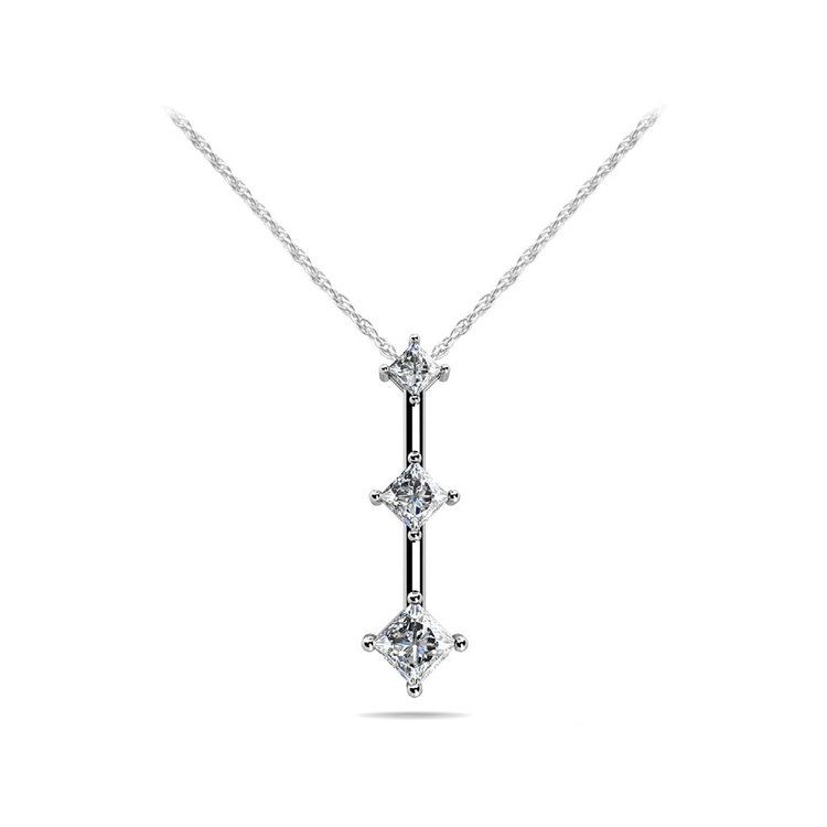 Three Stone Princess Diamond Pendant In White Gold