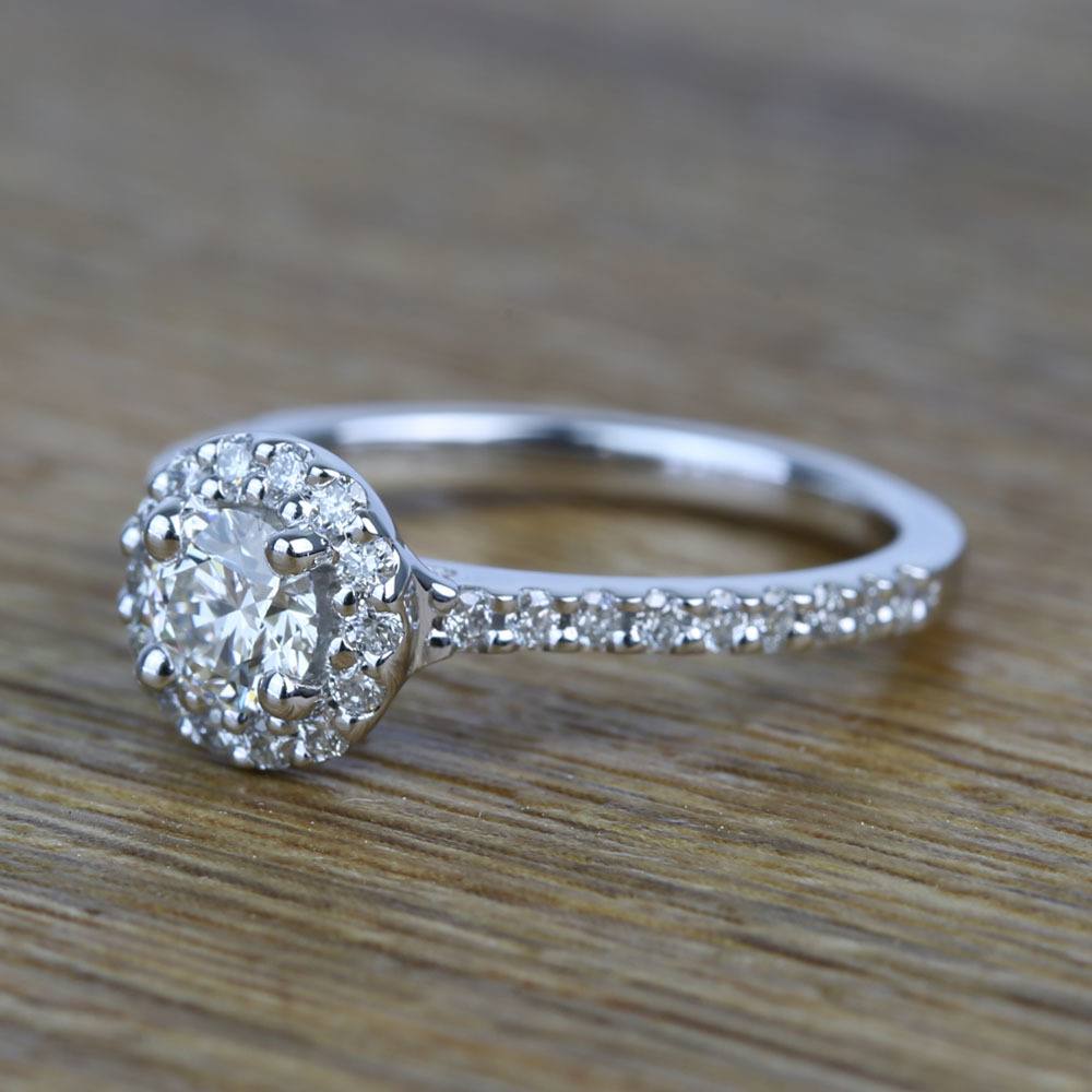 0.42 Carat Round Pave Halo Diamond Engagement Ring