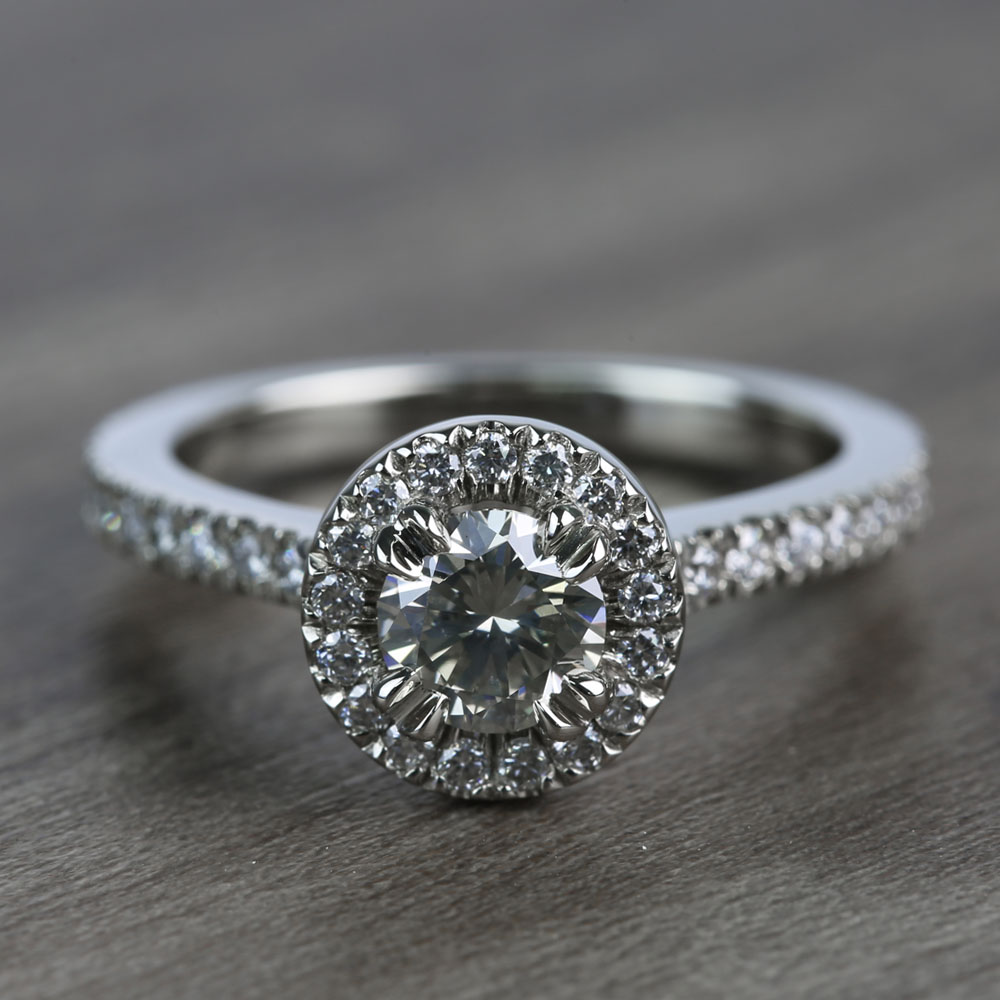 0.60 Carat Round Petite Halo Diamond Engagement Ring