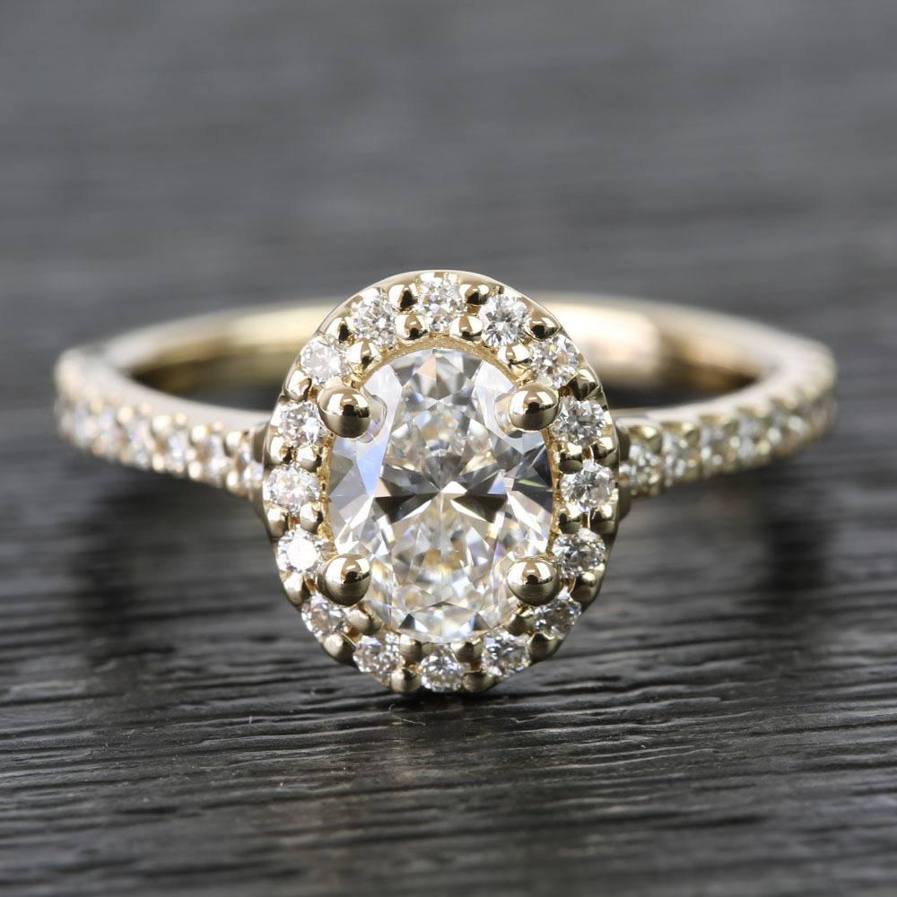 Oval Halo Pave Engagement Ring In Yellow Gold (0.81 Ct)