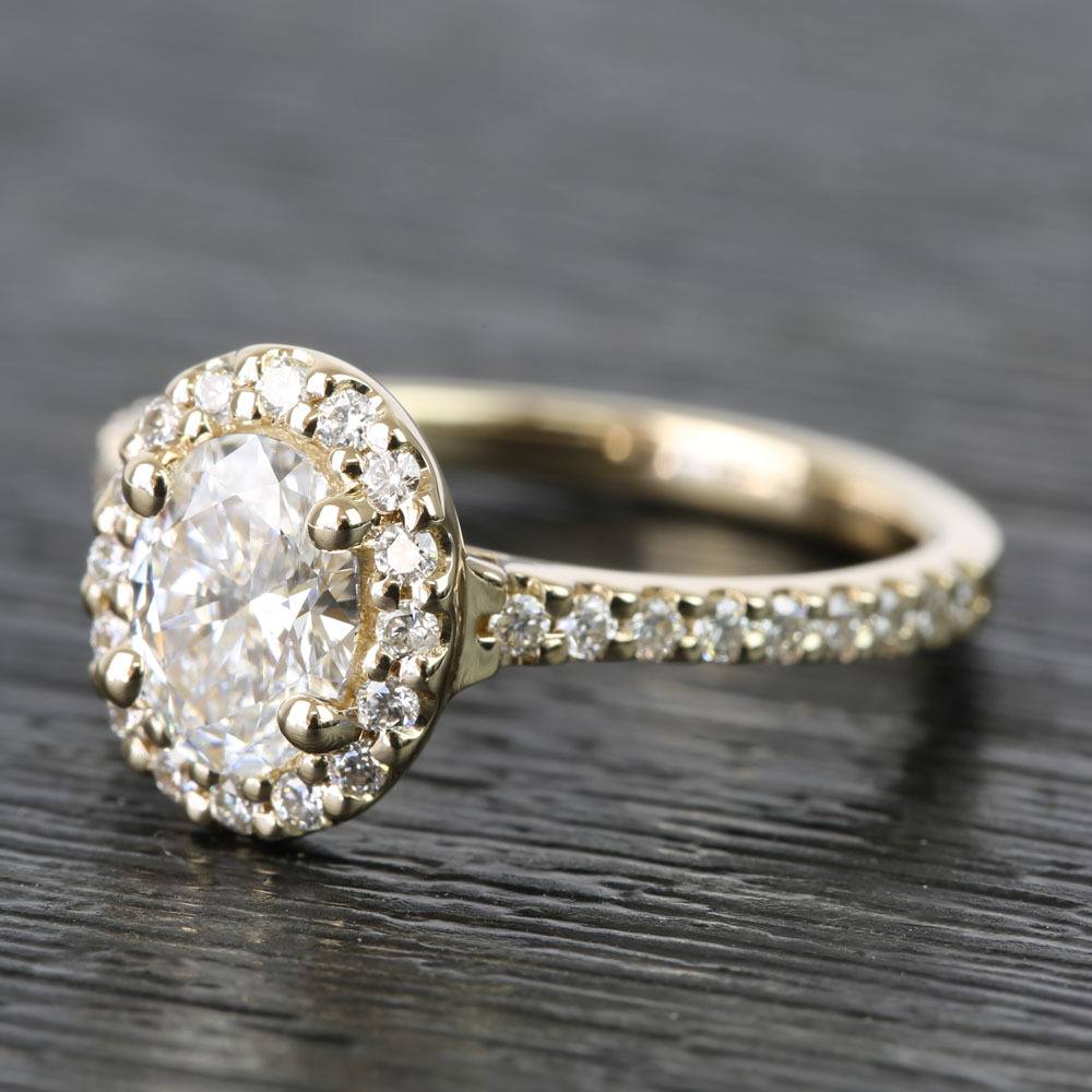 Oval Halo Pave Engagement Ring In Yellow Gold (0.81 Ct)