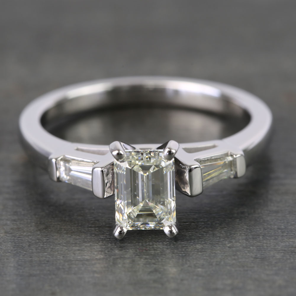 0.90 Carat Emerald & Baguette Diamond Engagement Ring