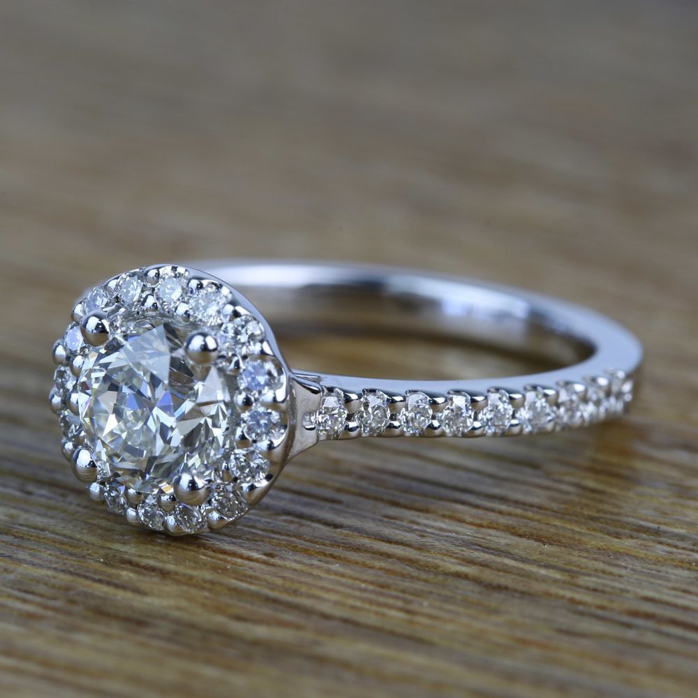 0.94 Carat Round Custom Halo Diamond Engagement Ring